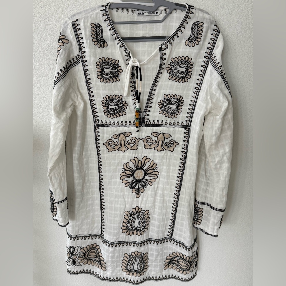 Zara White Tunic with Black Embroidery